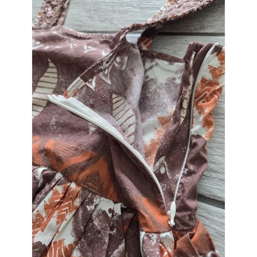 Tribal Print Ruffle Crop Top Cappuccino Brown Cotton XS‎ Boho Festival Resort